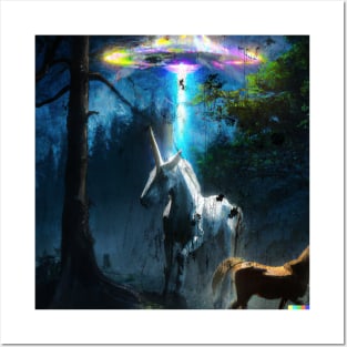 UFO abducting unicorn Posters and Art